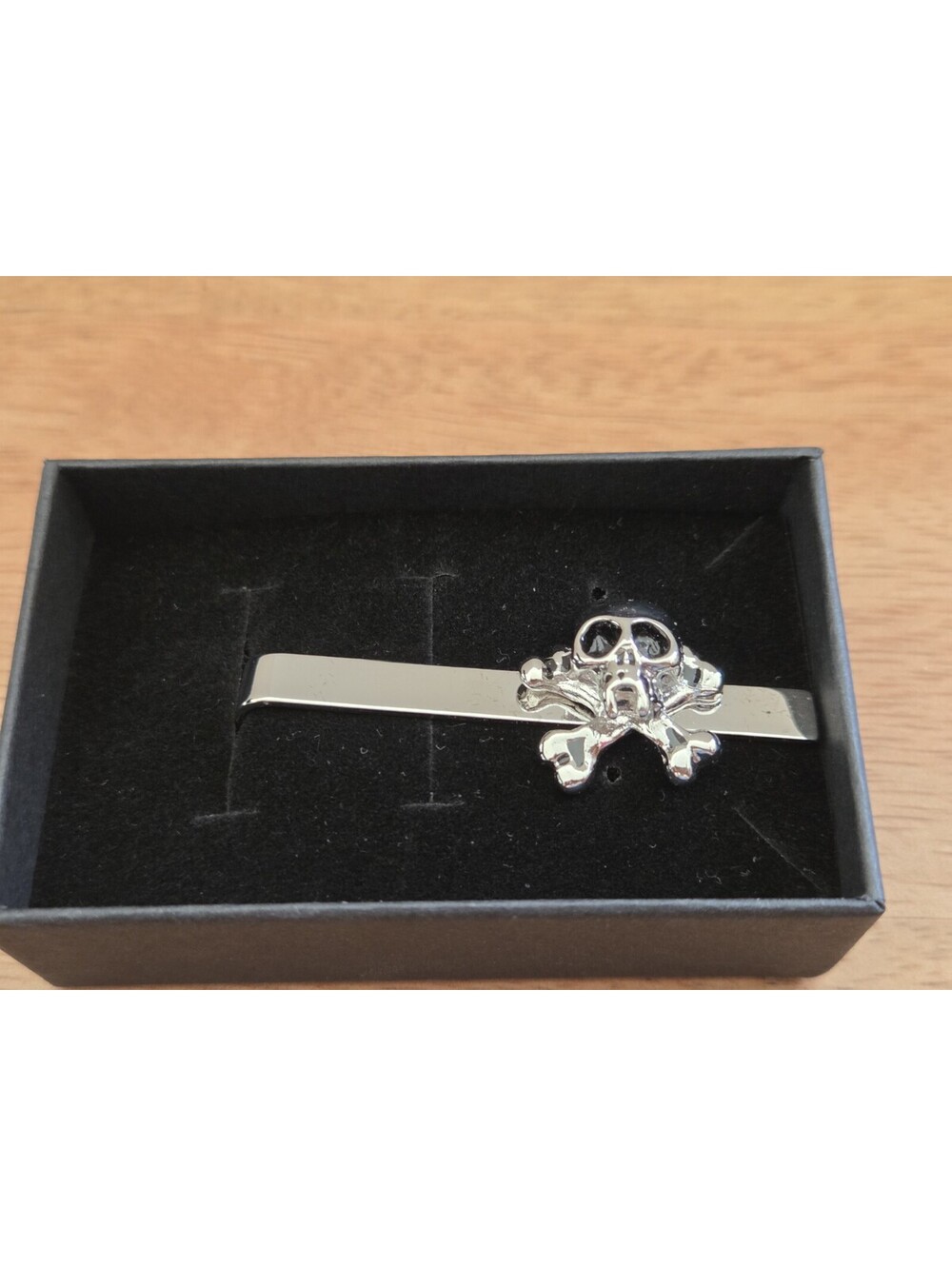 Skull & Crossbones Silver Tone Tie Clip Bar Gothic Biker Pirate Men's Accessory